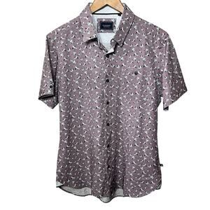 7Diamonds Shirt 4 Way Stretch Lavender Bird Print Short Sleeve Preppy Dressy S